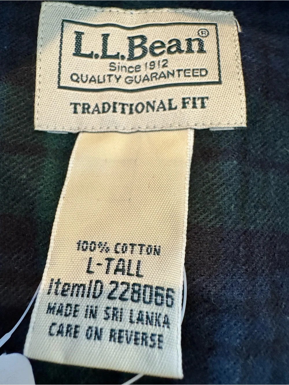 NWT LL Bean Flannel Shirt Men L TALL Blue Green Scotch Plaid Button Down Outdoor